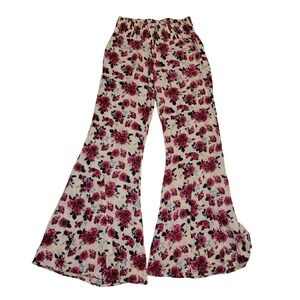 TORI PRAVER Floral Print Wide Leg Palazzo Pants Smocked‎ Waist Bohemian Style 1